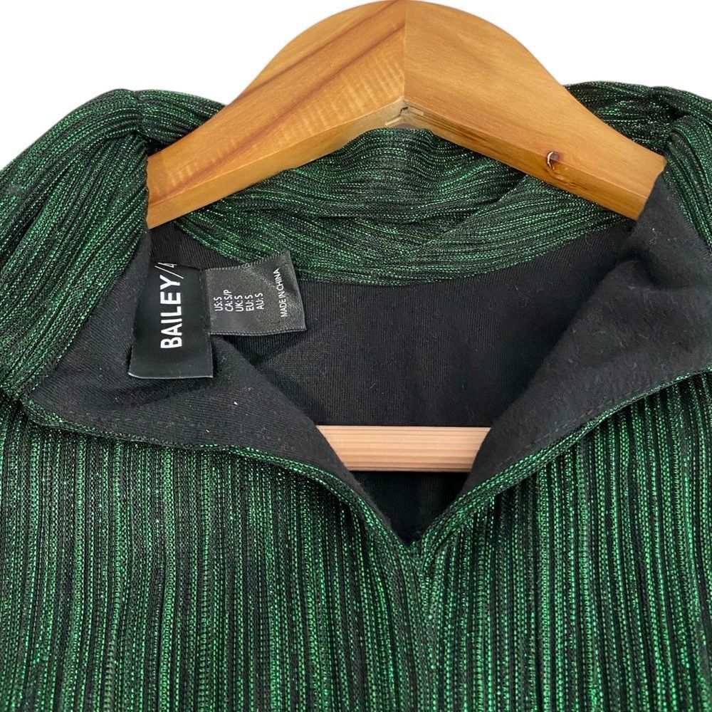 Bailey 44 Metallic Green Crinkled Silky Puff Shoulder Blouse Size Small - Picture 13 of 16